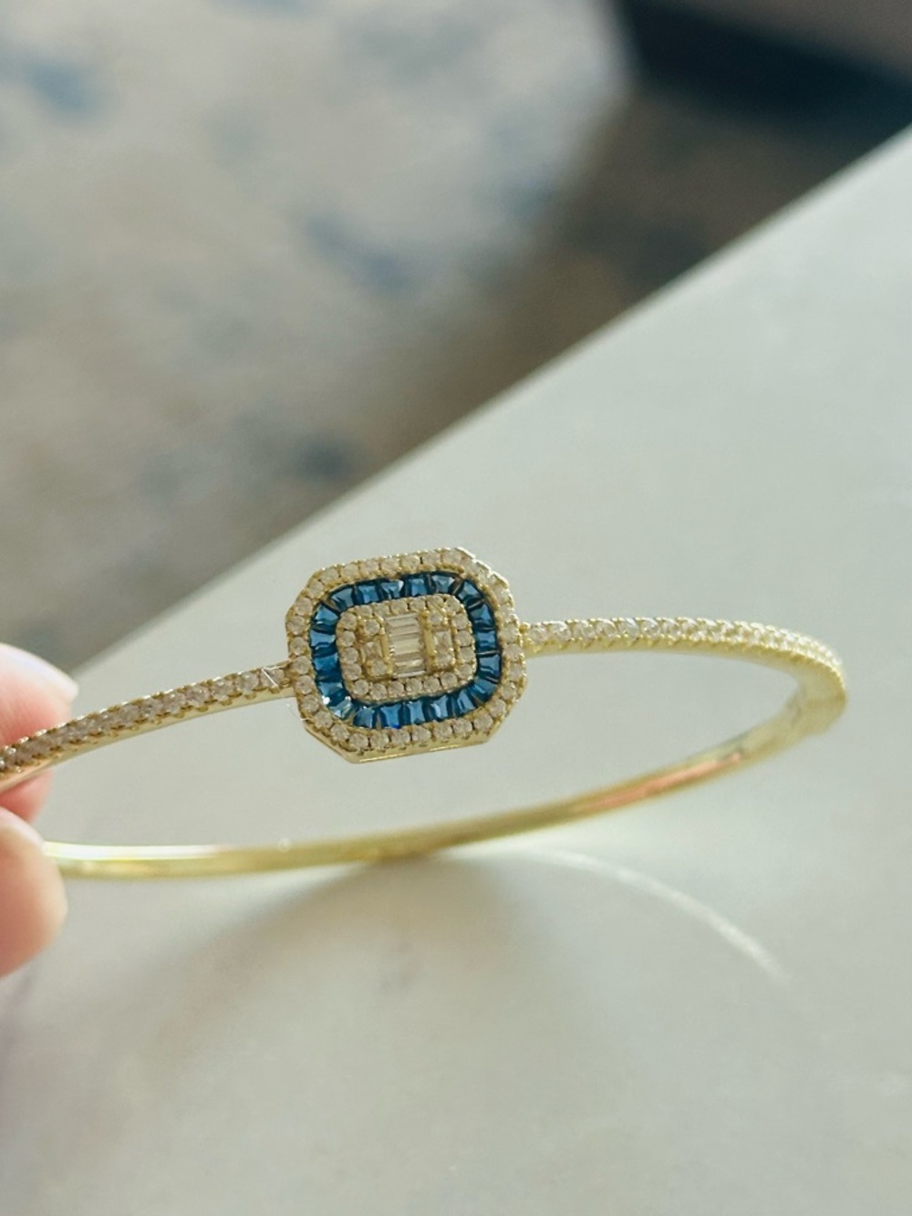Gold over 925 Emerald Cut Illusion Bangle Bracelet